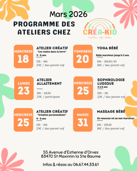 Programme des ateliers de Mars 2026