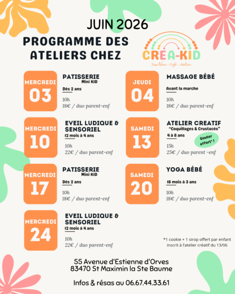 Programme des ateliers de JUIN 2026