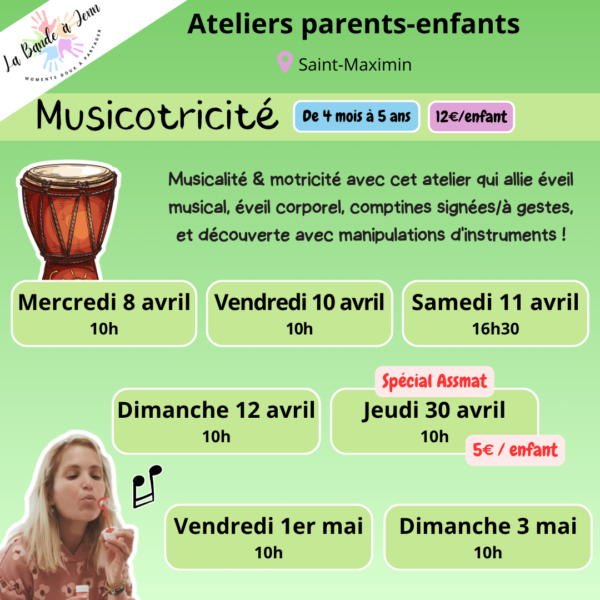 Atelier parents-enfants Musicotricité à Saint maximin
