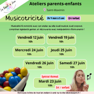 Atelier parents-enfants Musicotricité à Saint maximin