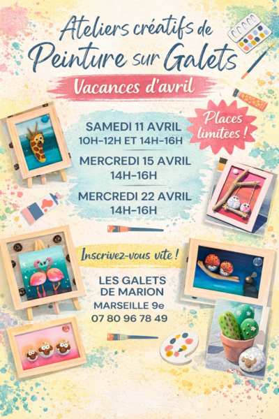 Ateliers peinture sur galets Marseille 9 vacances d'avril